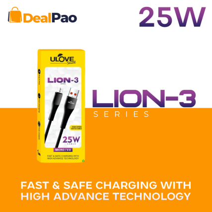 Ulove Lion-3 Series 25W Micro/V-8 Cable | Fast and Safe Charging with Lifetime Warranty